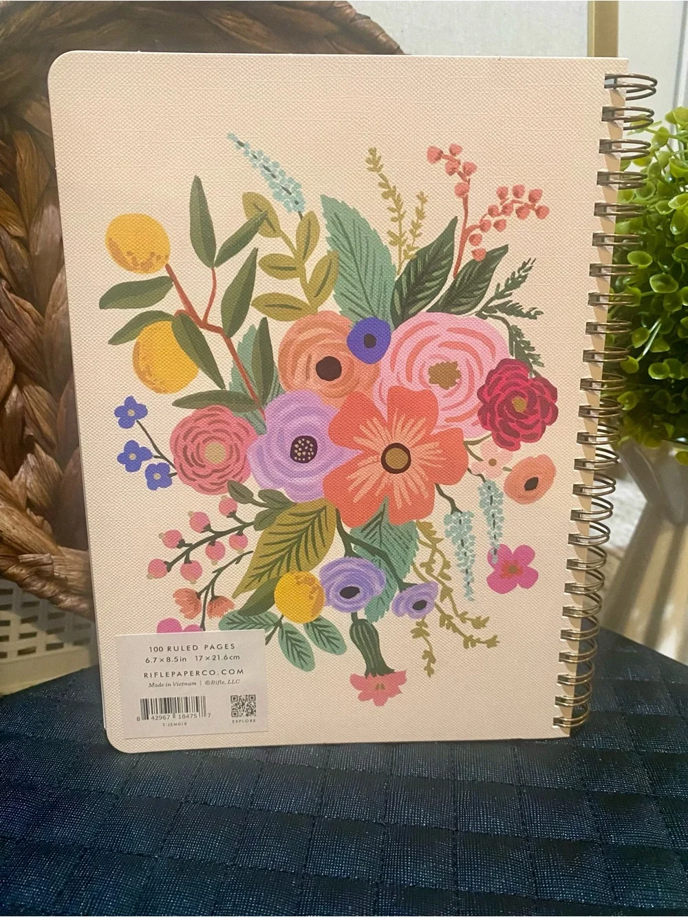 Rifle Paper Co. Pink Floral Spiral Notebook with Multicolor Bouquet